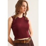 Olalook Kadın Bordo Bisklet Yaka Kolsuz Pilise Bluz BLZ-19002891