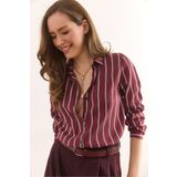 Olalook Kadın Bordo Çizgili Dökümlü Modal Gömlek GML-19001337