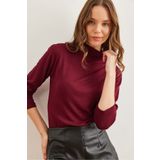 Olalook Kadın Bordo Dik Yaka Dökümlü Soft Touch Bluz BLZ-19002758