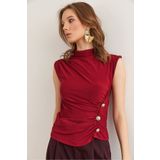 Olalook Kadın Bordo Drape Detaylı Beli Düğmeli Sandy Bluz BLZ-19002880