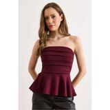 Olalook Kadın Bordo Drape Detaylı Straplez Bluz BLZ-19003311