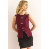Olalook Kadın Bordo Düğme Detaylı Fitilli Bluz BLZ-19002909