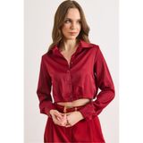 Olalook Kadın Bordo Eteği Pensli Crop Saten Gömlek GML-19001425