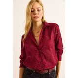 Olalook Kadın Bordo Fisto Regular Fit Pamuk Gömlek GML-19001329