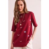 Olalook Kadın Bordo Göz Baskılı Tişört TSH-19000817