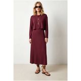 Olalook Kadın Bordo İç Elbise Üst Bluz Modal Tuşeli Elbise Takım TKM-19000470