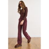 Olalook Kadın Bordo Kadife Cepli Beli Lastikli Kalın Fitilli Wide Leg Pantolon PNT-19000387