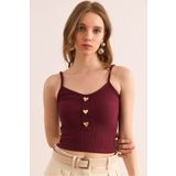 Olalook Kadın Bordo Kalp Garnili Askılı İnce Fitilli Bluz BLZ-19002908