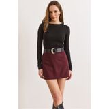 Olalook Kadın Bordo Kemer Detaylı Şortlu Mini Etek ETK-19000364