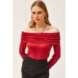 Olalook Kadın Bordo Madonna Yaka Örme Viskon Bluz BLZ-19002487