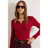 Olalook Kadın Bordo Metal V Detaylı Esnek Kaşkorse Bluz BLZ-19003129