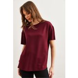 Olalook Kadın Bordo Modal Tuşeli Yumuşak Dokulu Altı Oval Tişört TSH-19000771