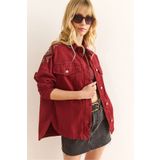 Olalook Kadın Bordo Omuz ve Sırt Nakış Detaylı Pamuk Gabardin Ceket CKT-19000430