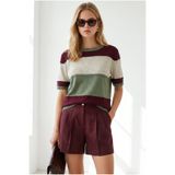 Olalook Kadın Bordo Renk Bloklu Merserize Dökümlü Triko Bluz BLZ-19002640