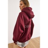 Olalook Kadın Bordo Sırt Culture Nakışlı Şardonlu Oversize Sweatshirt SWT-19000755