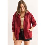 Olalook Kadın Bordo Taş Cepli Fermuarlı Çıtçıt Detaylı Gabardin Ceket CKT-19000419