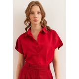 Olalook Kadın Bordo Yarasa Oversize Keten Gömlek GML-19001109