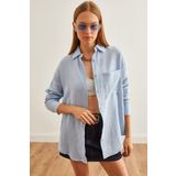 Olalook Kadın Buz Mavisi Oversize Basic Müslin Gömlek GML-19001217