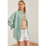Olalook Kadın Çağla Yeşili Oversize Basic Müslin Gömlek GML-19001217