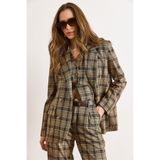 Olalook Kadın Camel Astarlı Cepli Ekose Blazer Ceket CKT-19000497