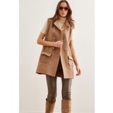 Olalook Kadın Camel Düğmeli Cepli Buklet YelekYLK-19000050