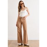 Olalook Kadın Camel Kemerli Yıkamalı Wide Leg Gabardin Pantolon PNT-19000396
