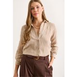 Olalook Kadın Camel Nakış Detaylı Müslin Gömlek GML-19001333