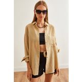 Olalook Kadın Camel Oversize Basic Müslin Gömlek GML-19001217