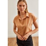 Olalook Kadın Camel Yarasa Keten Gömlek GML-19000831