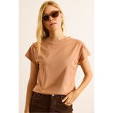Olalook Kadın Camel Yarasa Pamuk Penye Tişört TSH-19000934
