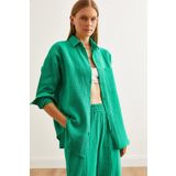 Olalook Kadın Çimen Yeşili Oversize Basic Müslin Gömlek GML-19001217
