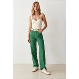 Olalook Kadın Çimen Yeşili Yüksek Bel Wide Leg Gabardin Pantolon PNT-19000411