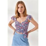 Olalook Kadın Çok Renkli Yandan Fermuarlı Crop Krep Bluz BLZ-19003350