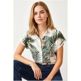 Olalook Kadın Ekru Yeşil Jungle Yarasa Model Dokuma Viskon Gömlek GML-19001450
