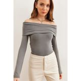 Olalook Kadın Füme Madonna Yaka Soft Touch Esnek Bluz BLZ-19002769