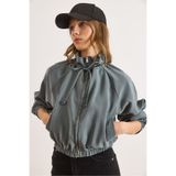 Olalook Kadın Füme Modal Dik Yaka Fermuarlı Cepli Dökümlü Ceket CKT-19000475