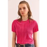 Olalook Kadın Fuşya Bisiklet Yaka Pilise Crop Bluz BLZ-19002901