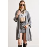 Olalook Kadın Gri Oversize Geniş Kalıp Mevsimlik Triko Hırka HRK-19000482
