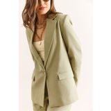 Olalook Kadın Haki Astarlı Keten Görünümlü Blazer Ceket CKT-19000444