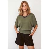 Olalook Kadın Haki Beli Korsaj Gipeli Yarasa Model Viskon Triko Bluz BLZ-19003362