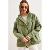Olalook Kadın Haki Cepli Fermuarlı Çıtçıt Detaylı Gabardin Ceket CKT-19000419