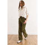 Olalook Kadın Haki Kadife Cepli Beli Lastikli Kalın Fitilli Wide Leg Pantolon PNT-19000387