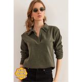 Olalook Kadın Haki Polo Yaka Selanik Bluz BLZ-19002810
