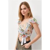 Olalook Kadın Jungle Çok Renkli Yandan Fermuarlı Crop Krep Bluz BLZ-19003350