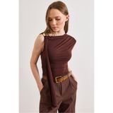 Olalook Kadın Kahverengi Aksesuar Detaylı Drape Sandy Bluz BLZ-19003242