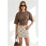 Olalook Kadın Kahverengi Bisiklet Yaka Yarasa Drape Detaylı Crop Bluz BLZ-19003386
