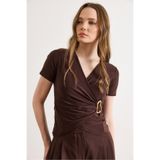 Olalook Kadın Kahverengi Kruvaze Yaka Aksesuar Detaylı Sandy Bluz BLZ-19003273
