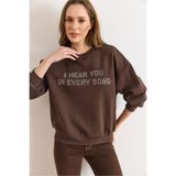Olalook Kadın Kahverengi Payet Detaylı Şardonlu Kalın Sweatshirt SWT-19000793