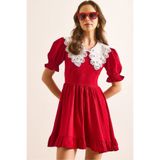 Olalook Kadın Kırmızı Bebe Yaka Mini Dökümlü Elbise ELB-19002508