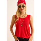 Olalook Kadın Kırmızı Ön Arka U Askılı Çan Viskon Bluz BLZ-19003066